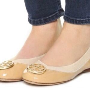 Tory Burch Beige Flats with Gold Accents